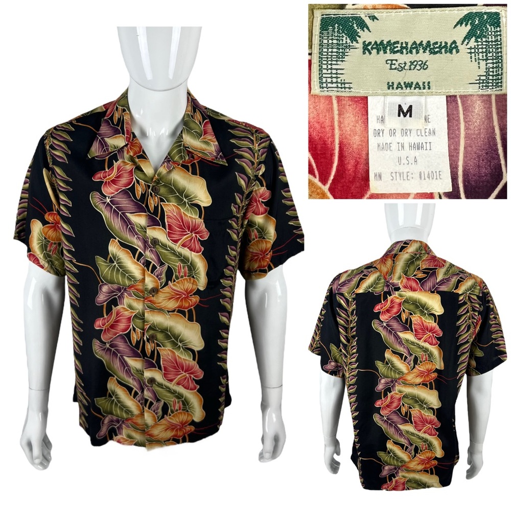 Kamehameha Mens Medium Hawaiian Shirt Beach Casual Cabana Vintage Floral EUC